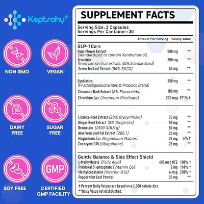 GLP-1 Support | GLP-1 Supplement, GLP Support Core with Synbiotics, Hops Extract, Eriocitrin Support GLP-1 Level Naturally, Natural GLP-1 Supplement for Women and Men, Take Before Meal - 120 Count