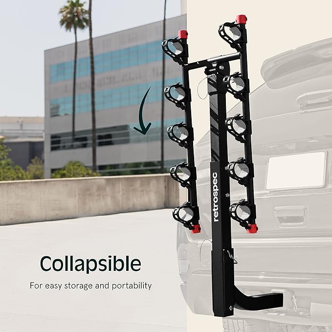 Retrospec Lenox 2-5 - Bike Hitch Rack for Cars, Trucks, SUVs with 2” Hitch | Foldable Steel Frame with Anti-Rattle Adapter, Tie Down Cradles and Straps - Fits Most Frames