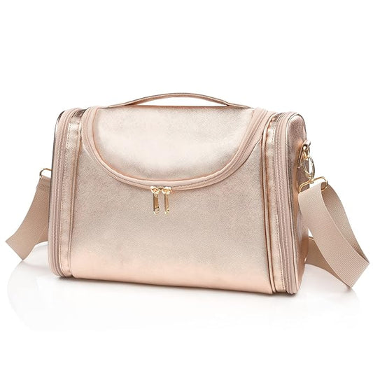 Ethereal Large Makeup Bag, Rose Gold Travel Makeup Bag with Shoulder Strap Toiletry Bag for Women Waterproof Cosmetic Travel Bag
