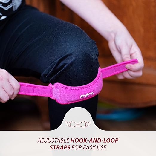 KARM Kids Knee Brace Strap - Osgood Schlatter Knee Brace Youth for Kids, Child - Patellar Tendon Support Patella Band for Pain, Sports, Basketball with 3 Length Adjustable Straps (Single, Pink)