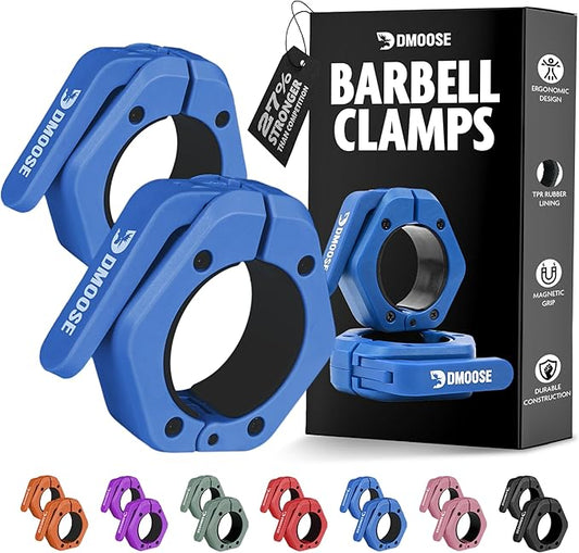 DMoose Fitness Barbell Clips 2" (Pair) - Quick Release Olympic Barbell Clamps & Collars with Anti Slip TPR Lining for Secure Weightlifting & Powerlifting - Weight Clips for Bars at Home or Gym