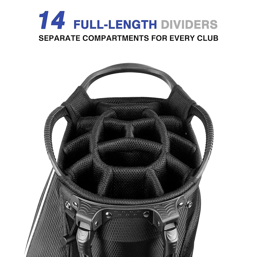 Golf Stand Bag 14 Way Top Dividers Full-Length with Stand, 8 Pockets, Cooler Pouch, Waterproof Golf Bag for Men, Dual Strap, Rain Hood