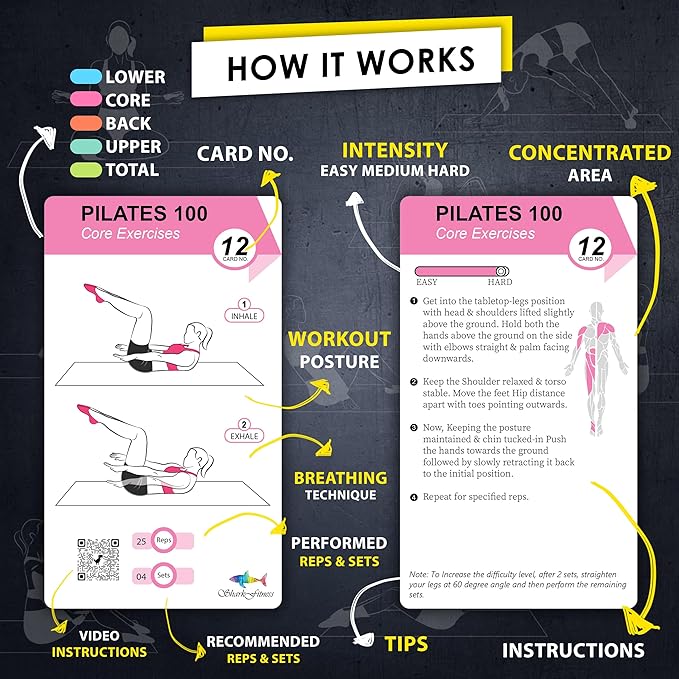 Pilates Workout Cards - 58 Exercise Cards