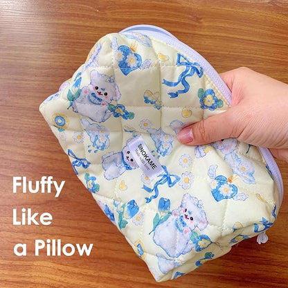 Small Makeup Bag,Cotton Quilted Cosmetic Bag Travel Toilery Organizer Pouches Coqutee Puppy Dog Bow Aesthetic Bag for Women Gifts,Puppy Core
