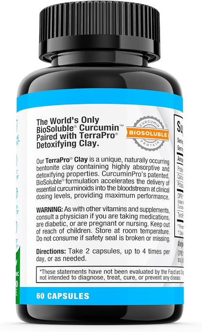curcuminpro Detox Capsules | BioSoluble Whey Protein & Organic Turmeric Formula with Natural Bentonite Clay | Supports Gut, Heart, Health | 60-Count