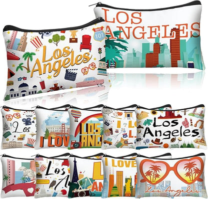 Reginary 12 Pack Cosmetic Bag Travel Souvenirs Gift Makeup Bag Lover Gifts Friendship Family Toiletry Storage for Women Vacation Traveller Trip(Los Angeles)