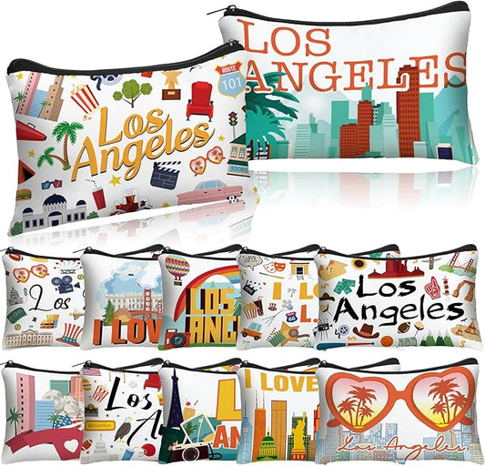 Reginary 12 Pack Cosmetic Bag Travel Souvenirs Gift Makeup Bag Lover Gifts Friendship Family Toiletry Storage for Women Vacation Traveller Trip(Los Angeles)