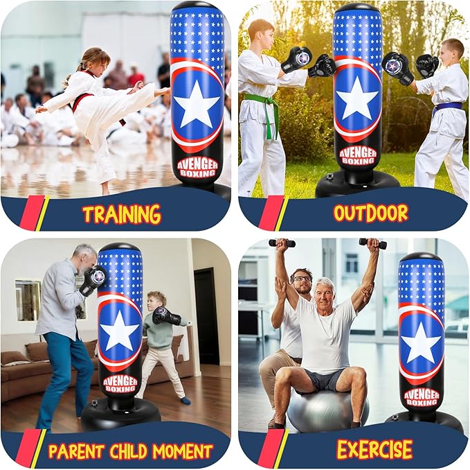 Punching Bag for Kids, 66 Inch Larger Kids Boxing Bag with Gloves, All Star Inflatable Punching Bag for Kids Boxing, Karate, Gifts for Boys Age 3-12