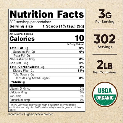 Nutricost Organic Acacia Fiber Powder (2 LB) - USDA Certified Organic, Non-GMO, Gluten Free