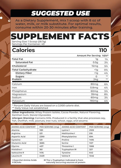 BOA Isolate Protein with Vitamin B6 and Zinc - Low-Sodium Whey Protein Isolate 24g of Protein per Scoop - (Chocolate - 40 Servings)