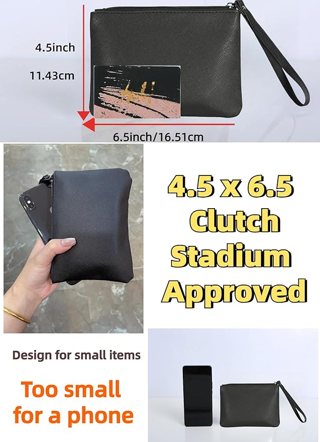 Small Makeup Bag for Purse Mini Cosmetic Pouch Zipper Little Wristlet, Tiny Make Up Organizer Lipstick Feminine Product Car Change Coin Holder for Women, 4.5 x 6.5 Clutch Stadium Approved, 1 Black