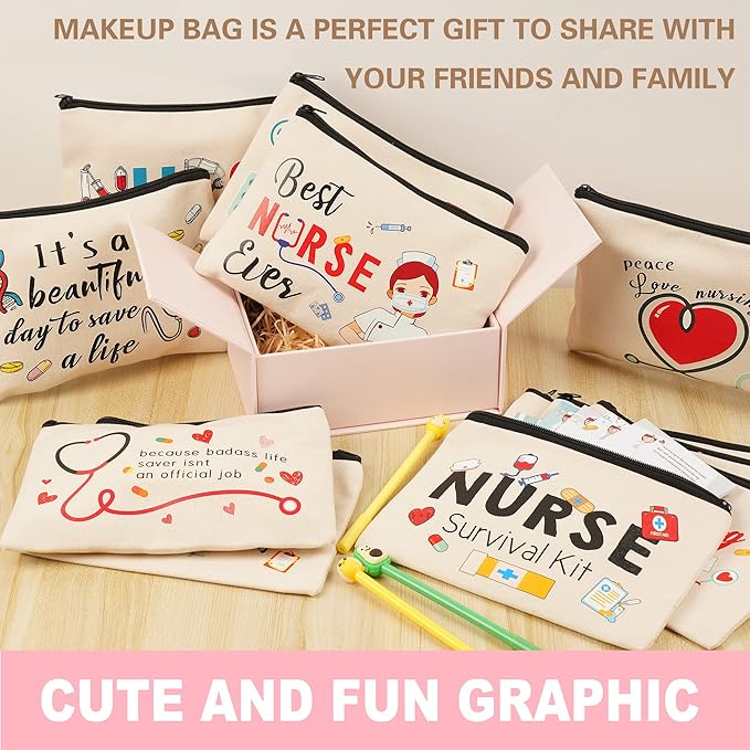 Kolewo4ever 16 Pieces Nurse Survival Kit Nurse Practitioner Gifts Nurse Appreciation Gifts CNA Week Gifts Nursing Makeup Bags Cosmetic Funny Travel Pouch Bag for Women Nurses