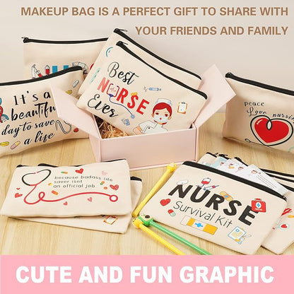 Kolewo4ever 16 Pieces Nurse Survival Kit Nurse Practitioner Gifts Nurse Appreciation Gifts CNA Week Gifts Nursing Makeup Bags Cosmetic Funny Travel Pouch Bag for Women Nurses
