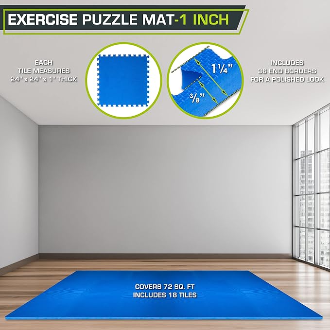 ProsourceFit Extra Thick Puzzle Exercise Mat 1 inch 24 Sq 6 Tiles