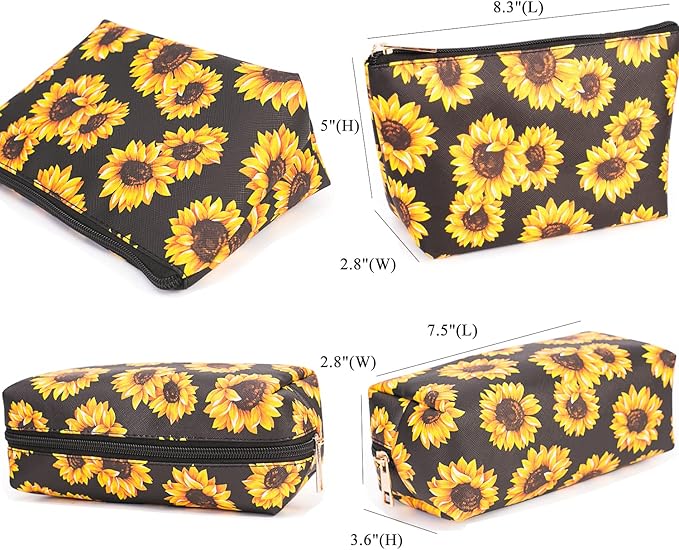 FITINI 3 Pieces Sunflower Makeup Bags Double Layer Travel Large Cosmetic Cases Organizer Toiletry Bags Waterproof Small Zipper Pouch for Women Makeup Brush Storage Bag