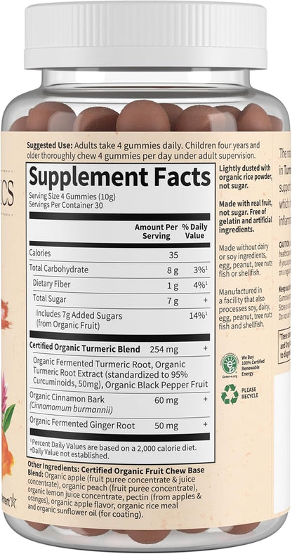 Garden of Life Organics Turmeric Inflammatory Response Gummy - 120 Real Fruit Gummies for Kids & Adults, 50Mg Curcumin (95% Curcuminoids), No Added Sugar, Organic, Non-GMO, Vegan & Gluten Free