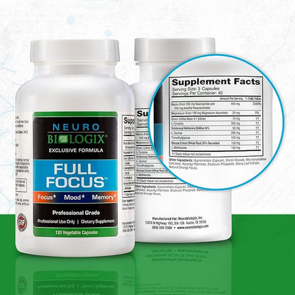 Full Focus™ 120 Capsules – Comprehensive Brain Supplement for Optimal Memory, Focus & Cognition – Brain Support Supplement to Promote Enhanced Mood, Relaxation, Dopamine Balance & More