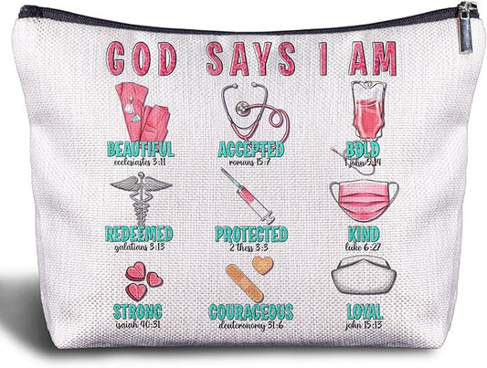 Christian Nurse Doctors Makeup Bag - Nurse Gifts for Women, Doctor Gifts, Bible Verse Cosmetic Bag for Purse Travel Bag, Christian Gifts for Nurses Doctors