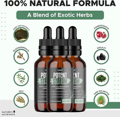 Nature's NutriWave Potent Stream Drops - Original Formula, Natural Prostate Supplements for men, bladder control supplements with Saw Palmetto - Reduce Bathroom Trips, Urinary Support - 6 Month Supply