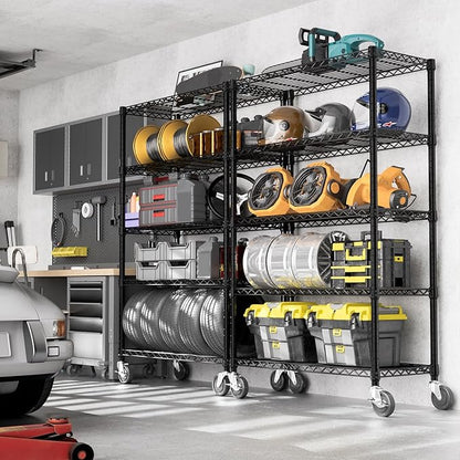 Steel Storage Shelving 5-Tier Utility Shelving Unit with Wheels, Steel Organizer Wire Rack for Home,Kitchen,Office,Garage, 1750 LBS Capacity 17.7" D x 47.2" W x 76.7" H