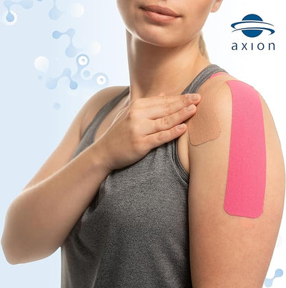 Kinesiology Tape Uncut | 2 Rolls of Athletic Sports Tape in Blue and Beige | 16ft Length and 2'' Width per Roll | Waterproof • Skin-Friendly • Elastic | Ideal for Sports | axion