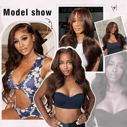 28inch Chocolate Brown Lace Front Wig 200% Density Glueless Wigs Human Hair Pre Plucked Pre Cut 7x5 Brown Glueless Wig Hd Closure Brown Wig Human Hair Body Wave