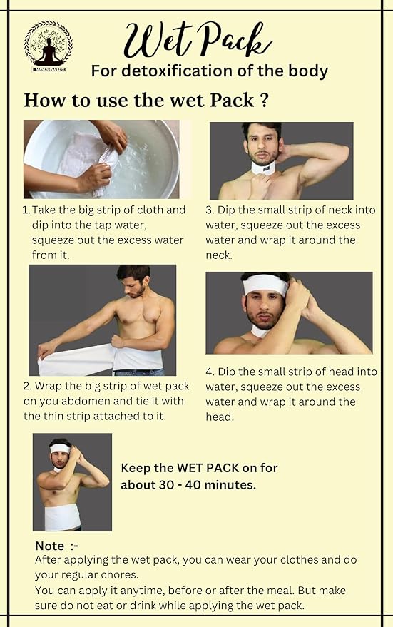 Wet Pack | Satvic Lifestyle | Cotton Patti | Body Detox | Place on Head, Neck, Abdomen | Pain relief | Cloth bag & Manual Included | Pack of 1