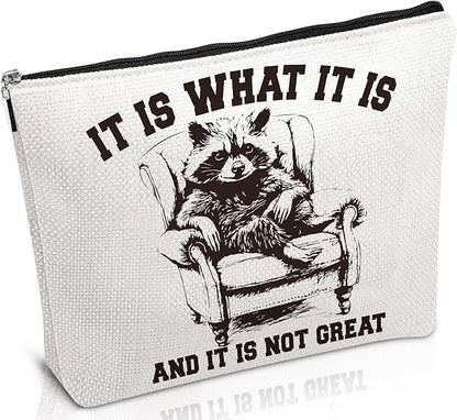 Raccoon Gifts Makeup Bag - Sarcastic Raccoon Cosmetic Bag with Zipper, Funny Gag Humor Gifts for Animal Lovers, Christmas Birthday Present for Sister Daughter Mother Besties Friends