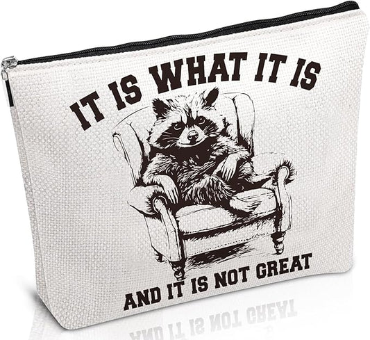 Raccoon Gifts Makeup Bag - Sarcastic Raccoon Cosmetic Bag with Zipper, Funny Gag Humor Gifts for Animal Lovers, Christmas Birthday Present for Sister Daughter Mother Besties Friends