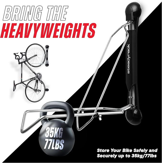 Steadyrack Bike Rack - Classic Vertical Wall Mount for Garage, East Lift Indoor Bike Storage Solution for Home, Bicycle Hangers for Garage Can Hold up to 77 lbs
