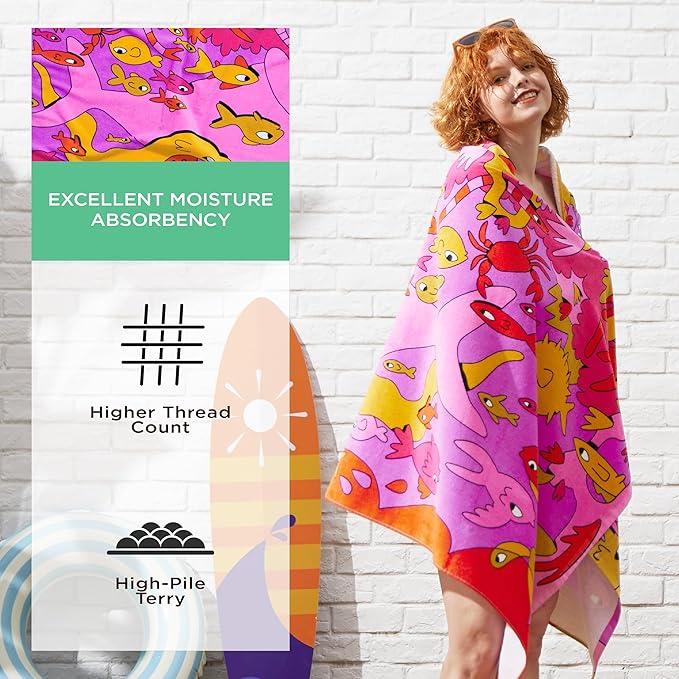 Bedsure U Series 100% Cotton Beach Towel 35"x70"
