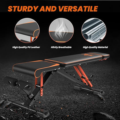 naspaluro Adjustable Weight Bench for Home Gym Foldable 880LB Incline 3-Sec Folding