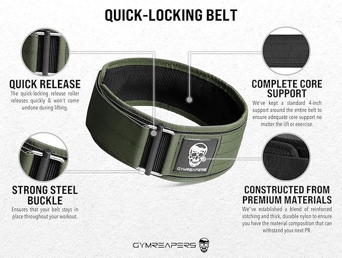 Gymreapers Quick Locking Weightlifting Belt for Bodybuilding 4 Inch