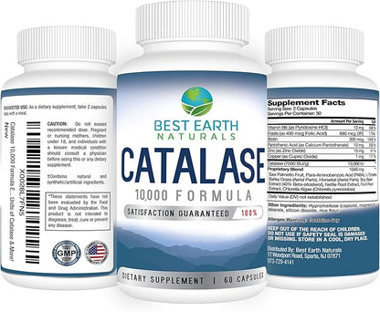 Best Earth Naturals Catalase Supplement 10,000 with Saw Palmetto, Biotin, Fo-Ti, PABA - Hair Supplements for Strong Hair - 60 Capsules