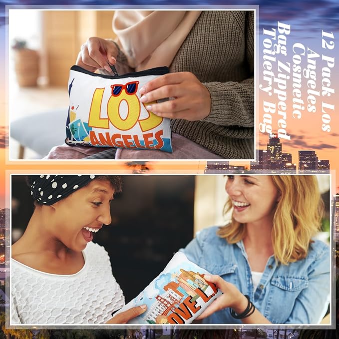Reginary 12 Pack Cosmetic Bag Travel Souvenirs Gift Makeup Bag Lover Gifts Friendship Family Toiletry Storage for Women Vacation Traveller Trip(Los Angeles)