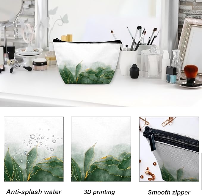 Ginkgo Leaves Elegant Floral Makeup Bag for Purse, Waterproof Funny Cosmetic Bag for Women, Zipper Travel Pouch Gift 9.5×5.9 Inch