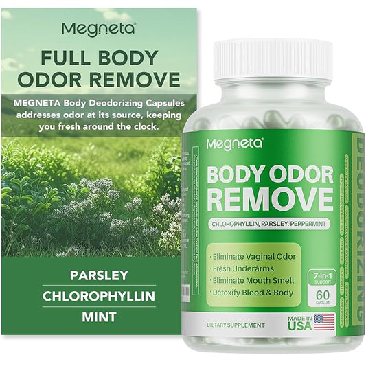 Body Deodorizing Supplement, Natural Internal Odor Control Pills for Men & Women, Chlorophyll Capsules for Skin, Breath, and Gut Health (60 Capsules)