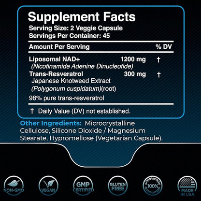 NAD Supplement, 1500mg - Liposomal NAD+ Supplement with Resveratrol, NAD Plus Boosting Supplement - Support Cellular Health, Stamina & Healthy Aging - Ultra Strength Capsules - 3 Pack