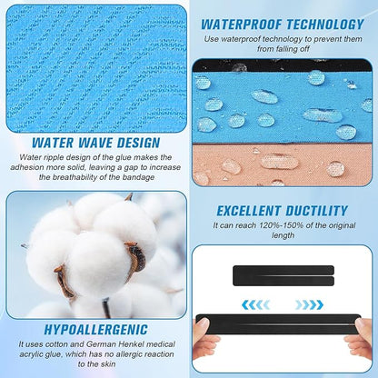 Waterproof Breathable Athletic Elastic Sports & Weightlifting Tape, Injury Recovery-Muscle Strain Relief & Joint Support(3 Colors Mixed) (Y-Shaped)