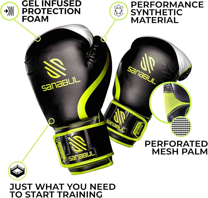 Sanabul Essential Gel Boxing Gloves for Men & Women, Kickboxing MMA, Muay Thai Gloves and Heavy Bag Training Punching & Sparring