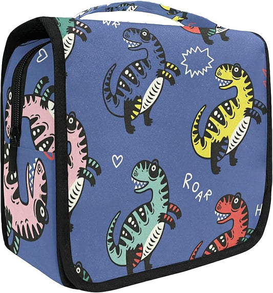 senya Hanging Travel Toiletry Bag Kit Boys Makeup Case Cosmetics Organizer for Men Women (Dinosaur Navy)