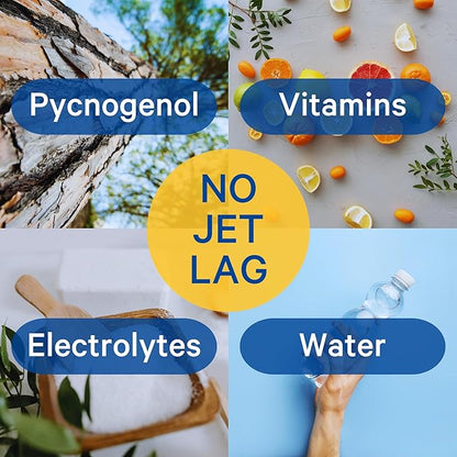 Jet Lag Relief Tablets - Citrus-Flavored Effervescent Multivitamin with Pycnogenol Travel Supplement for Hydration, Energy, Immune Support and Faster Recovery - Flight Essential, 10 Tablets