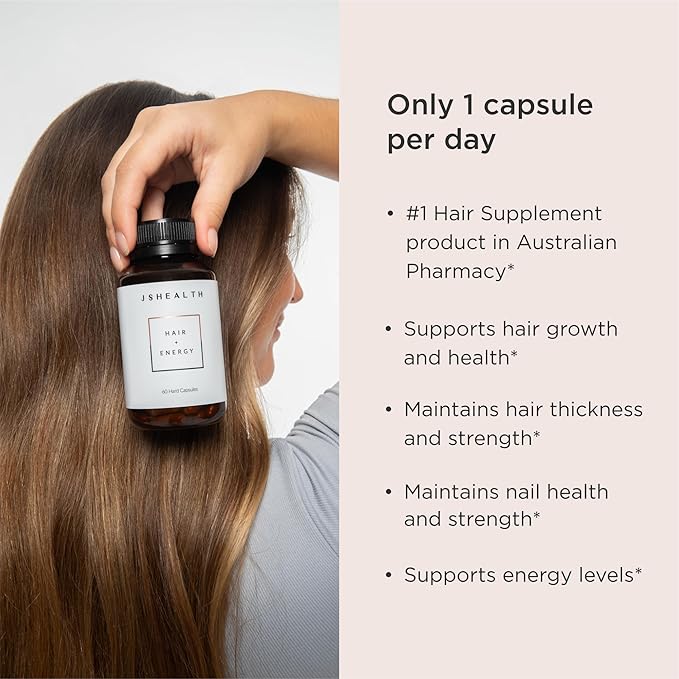 JSHealth Vitamins Hair and Energy Formula Hair Growth Vitamins | Hair Vitamins for Women and Men | Zinc and Iodine Hair Supplements for Hair Growth | Hair Loss Supplements | (30 Capsules)