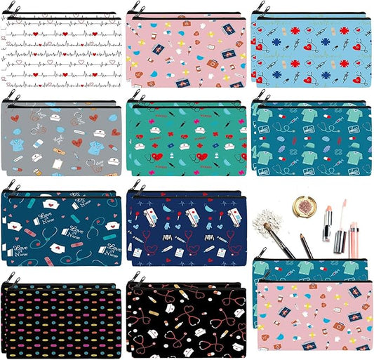 Reginary 20 Pieces Nurse Cosmetic Bag Nurse Practitioner Gifts for Women Nursing Makeup Bag Canvas Cosmetic Cute Pouch for Purse