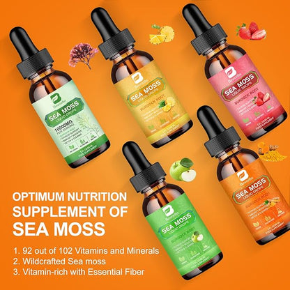 Sea Moss Liquid Drops - Organic Irish Sea Moss Raw Gel with Burdock Root, Tumeric, Spirulina, Seamoss Gel Supplement for Immune, Joint, Digestive Support - 2 Fl Oz, Vegan