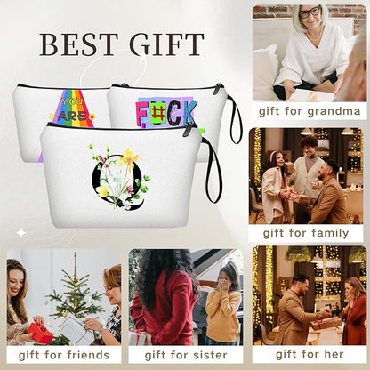 SEAMOON Women Birthday Unique Initial Funny Gifts for Teenage Girl Sister Friends Bridesmaid Personalized Travel Make up Cosmetic Bag with Mirror Valentines Mothers Day Christmas Graduation Q