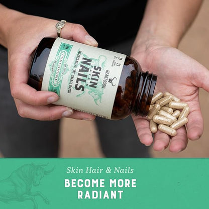 HEART & SOIL - Skin, Hair & Nails Supplement - Hair Skin and Nails Vitamins - Enriched with Biotin, Collagen, Vitamins A & E, Riboflavin, Elastin & More - 180 Capsules