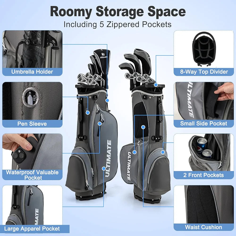 Tangkula 9/10 Pieces Men's Complete Golf Clubs Set Right Hand, Includes 460cc Alloy #1 Driver & #3 Fairway Wood & #4 Hybrid & #6/#7/#8/#9/#P Irons & Putter, Golf Club Set