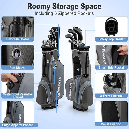 Tangkula 9/10 Pieces Men's Complete Golf Clubs Set Right Hand, Includes 460cc Alloy #1 Driver & #3 Fairway Wood & #4 Hybrid & #6/#7/#8/#9/#P Irons & Putter, Golf Club Set