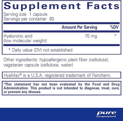 Pure Encapsulations Hyaluronic Acid - for Skin Hydration, Joint Lubrication & Joint Health* - Effective Absorption - Gluten Free - Vegan & Non-GMO - 60 Capsules